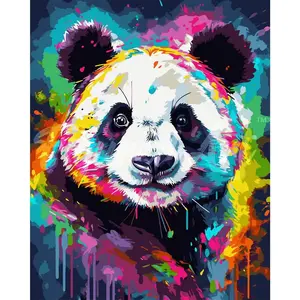 Comparateur de prix : Figured'Art Peinture par Numéro Adulte Panda Coloré Abstrait - Activité Manuelle Kit de Loisir Créatif DIY Numéro d'Art Complet Animaux - 40x50cm sans châssis en bois