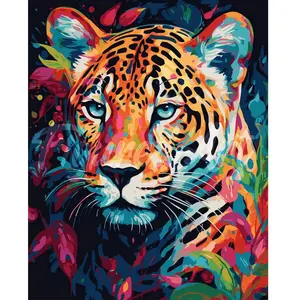 Figured'Art Peinture par Numéro Adulte Léopard Coloré Abstrait - Activité Manuelle Kit de Loisir Créatif DIY Numéro d'Art Complet Animaux - 40x50cm sans châssis en bois pas cher