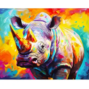 Broderie diamant : Rhinocéros Coloré Abstrait - sans chassis en bois