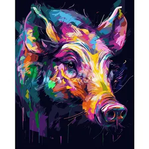 Figured'Art Peinture par Numéro Adulte avec Cadre Sanglier Coloré Abstrait - Activité Manuelle Kit de Loisir Créatif DIY Numéro d'Art Complet Animaux - 40x50cm toile tendue sur châssis pas cher