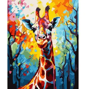 Figured'Art Peinture par Numéro Adulte Girafe Colorée Abstraite - Activité Manuelle Kit de Loisir Créatif DIY Numéro d'Art Complet Animaux - 40x50cm sans châssis en bois pas cher