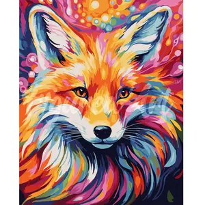 Comparateur de prix : Figured'Art Peinture par Numéro Adulte Renard Coloré Abstrait - Activité Manuelle Kit de Loisir Créatif DIY Numéro d'Art Complet Animaux - 40x50cm sans châssis en bois