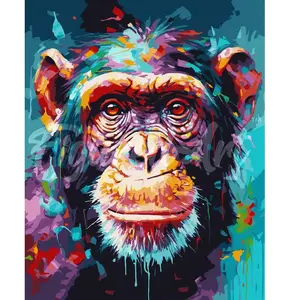 Figured'Art Peinture par Numéro Adulte Chimpanzé Coloré Abstrait - Activité Manuelle Kit de Loisir Créatif DIY Numéro d'Art Complet Animaux - 40x50cm sans châssis en bois pas cher