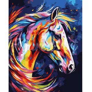 Figured'Art Peinture par Numéro Adulte Cheval Coloré Abstrait - Kit de Loisir Créatif DIY Numéro d'Art - 40x50cm sans châssis pas cher