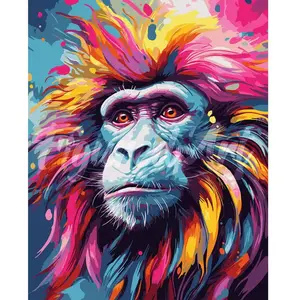 Figured'Art Peinture par Numéro Adulte Babouin Coloré Abstrait - Activité Manuelle Kit de Loisir Créatif DIY Numéro d'Art Complet Animaux - 40x50cm sans châssis en bois pas cher