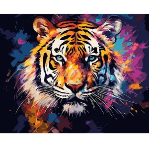 Comparateur de prix : Figured'Art Peinture par Numéro Adulte Tigre Coloré Abstrait - Activité Manuelle Kit de Loisir Créatif DIY Numéro d'Art Complet Animaux - 40x50cm sans châssis en bois