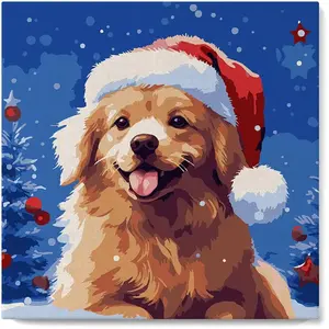Figured'Art Mini Peinture par Numéro Adulte 20x20cm avec cadre Chien Mignon à Noël - Petit Format Kit de Loisir Créatif DIY Numéro d'Art Complet