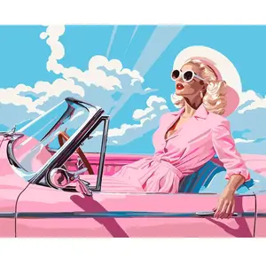 Figured'Art Peinture au numéro : Diva dans une Voiture Rétro Rose - to... pas cher