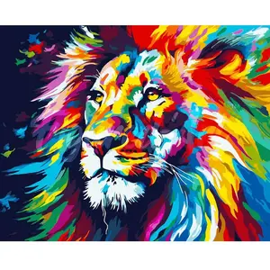 Figured'Art Peinture par Numéro Adulte Lion Coloré Abstrait - Activité Manuelle Kit de Loisir Créatif DIY Numéro d'Art Complet Animaux - 40x50cm sans châssis en bois pas cher