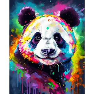 Figured’Art Diamond Painting Broderie Diamant 40x50cm Toile Entière Roulée avec Strass Perles Carrés - Panda Coloré Abstrait - Kit Complet 5D DIY Activité Manuelle Loisirs Créatifs Adultes