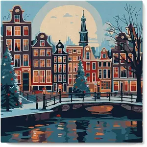 Figured'Art Mini Peinture par Numéro Adulte 20x20cm avec cadre Noël à Amsterdam - Petit Format Kit de Loisir Créatif DIY Numéro d'Art Complet pas cher