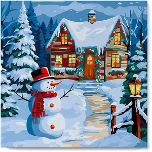 Figured'Art Mini peinture au numéro : Bonhomme de Neige et Chaumière  ... pas cher