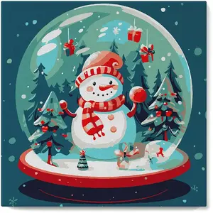 Figured'Art Mini Peinture par Numéro Adulte 20x20cm avec cadre Bonhomme de Neige dans sa Boule - Petit Format Kit de Loisir Créatif DIY Numéro d'Art Complet