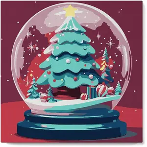 Figured'Art Mini Peinture par Numéro Adulte 20x20cm avec cadre Boule à Neige et Sapin de Noël - Petit Format Kit de Loisir Créatif DIY Numéro d'Art Complet pas cher