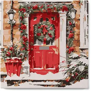 Figured'Art Mini Peinture par Numéro Adulte 20x20cm avec cadre Porte Rouge - Petit Format Kit de Loisir Créatif DIY Numéro d'Art Complet