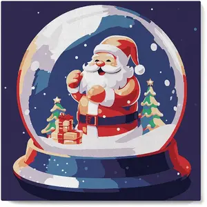 Figured'Art Mini Peinture par Numéro Adulte 20x20cm avec cadre Boule à Neige et Père Noël - Petit Format Kit de Loisir Créatif DIY Numéro d'Art Complet