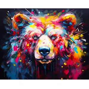 Figured'Art Broderie diamant : Ours Coloré Abstrait  - toile tendue sur chassis pas cher