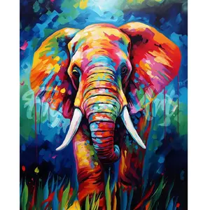 Figured'Art Figured’Art Diamond Painting Broderie Diamant 40x50cm Avec Cadre Toile Tendue Strass Perles Carrés - Éléphant Coloré Abstrait - Kit Complet 5D DIY Activité Manuelle Loisirs Créatifs Adultes pas cher