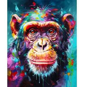 Figured'Art Figured’Art Diamond Painting Broderie Diamant 40x50cm Avec Cadre Toile Tendue Strass Perles Carrés - Chimpanzé Coloré Abstrait - Kit Complet 5D DIY Activité Manuelle Loisirs Créatifs Adultes pas cher