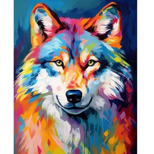 Comparateur de prix : Figured’Art Diamond Painting Broderie Diamant 40x50cm Avec Cadre Toile Tendue Strass Perles Carrés - Loup Coloré Abstrait - Kit Complet 5D DIY Activité Manuelle Loisirs Créatifs Adultes