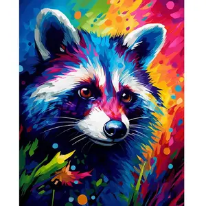 Comparateur de prix : Figured’Art Diamond Painting Broderie Diamant 40x50cm Avec Cadre Toile Tendue Strass Perles Carrés - Raton laveur Coloré Abstrait - Kit Complet 5D DIY Activité Manuelle Loisirs Créatifs Adultes