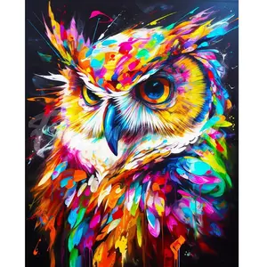 Figured'Art Broderie diamant : Hibou Coloré Abstrait  - toile tendue sur chassis pas cher