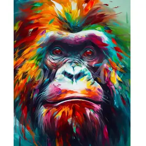 Figured'Art Broderie diamant : Orang-outan Coloré Abstrait - toile te... pas cher
