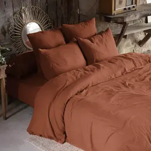 L'EFFET PAPILLON Housse de couette Gaze de Coton 200 x 200 cm GAIA coloris Terracotta pas cher