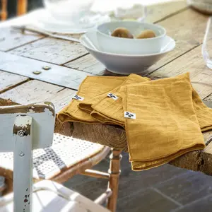 L'Effet Papillon - 3 Serviettes de table Gaze de coton Gaïa jaunes OS pas cher