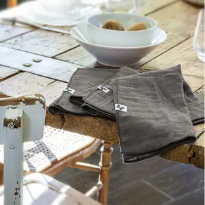L'Effet Papillon - 3 Serviettes de table Gaze de coton Gaïa anthracite... pas cher
