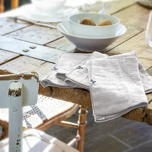 L'effet Papillon - Lot de 3 serviettes Gaze de coton 40 x 40 cm gaia - gris nuage pas cher