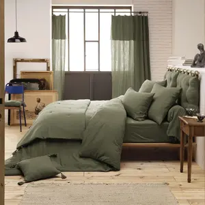 Housse de couette Gaze de Coton 140 x 200 cm GAIA coloris Romarin pas cher