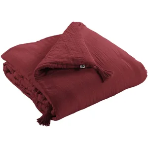 Edredon Gaze de Coton 150 x 150 cm GAIA coloris Lie de vin pas cher