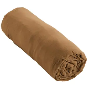 DOCK AVENUE Drap housse Gaze de Coton 90x190 gaia matelas épais Marron Camel pas cher