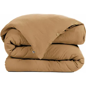 L'EFFET PAPILLON Housse de couette lit 2 persones Gaze de Coton unie gaia - marron camel pas cher