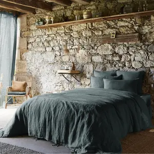 Housse de couette lin lavé gris foncé 260x240 pas cher