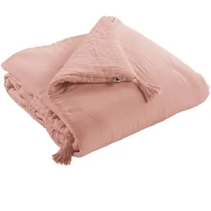 L'Effet Papillon - Bout de lit Gaze de Coton Gaïa rose pêche OS pas cher