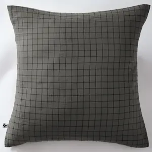 Taie d'oreiller 60x60 cm Gaze de Coton à Petits Carreaux Granit pas cher