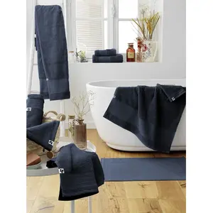 L'EFFET PAPILLON Maxi drap de bain garance coton bio 600 g/m² 90x150cm Bleu Minuit pas cher