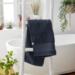 L'EFFET PAPILLON Serviette de toilette garance coton bio 600 g/m² 50x90 Bleu pas cher