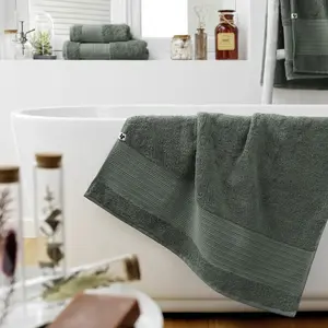L'EFFET PAPILLON Drap de bain garance 100% coton bio 600 g/m² 70x130 Vert Romarin pas cher