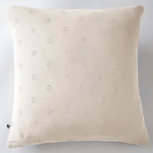 Taie d'oreiller 50x70 cm Gaze de Coton à Fleurs Naturel pas cher