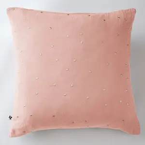 Taie d'oreiller 60x60 cm Gaze de Coton à Pois brodés Rose pas cher