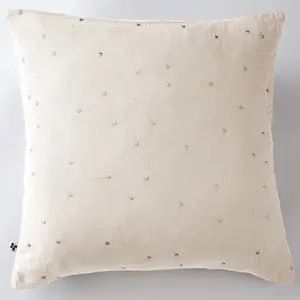 Taie d'oreiller 60x60 cm Gaze de Coton à Pois brodés Naturel pas cher