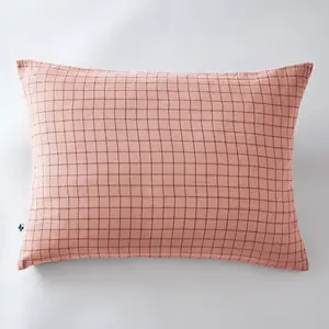 Taie d'oreiller 50x70 cm Gaze de Coton à Petits Carreaux Rose pas cher