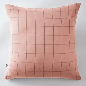 Taie d'oreiller 60x60 cm Gaze de Coton à Grands Carreaux Rose pas cher