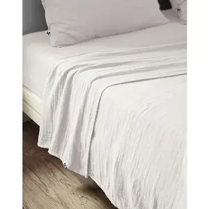 L'effet papillon Drap plat 240 x 300 cm gaze de coton unie gaia coloris blanc chantilly pas cher
