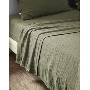 L'EFFET PAPILLON Drap plat 240x300 cm Gaze de coton unie gaia coloris Vert RomarinVendu paramazon