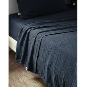 L'Effet Papillon - Drap plat Gaïa bleu foncé 240x300 cm pas cher