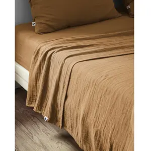 DOCK AVENUE Drap plat 240 x 300 cm gaze de coton unie gaia coloris marron camel